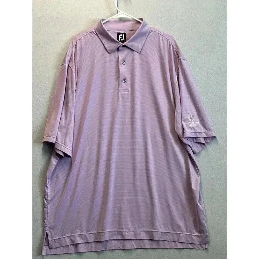 Footjoy Mens Golf Performance Polo Shirt Purple & White Stripes Sz 2XL